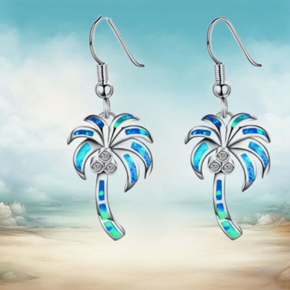 Palm Tree Crystal Coconuts Earrings - Picture 1 of 2